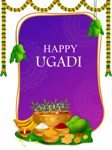 Векторна Ілюстрація Святкового Релігійного Фестивалю Happy Hungadi Нового Року Індії Ліцензійні Стокові Вектори