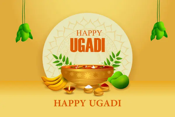 Vector Illustration Happy Ugadi Holiday Religious Festival Background Happy New Vector Graphics