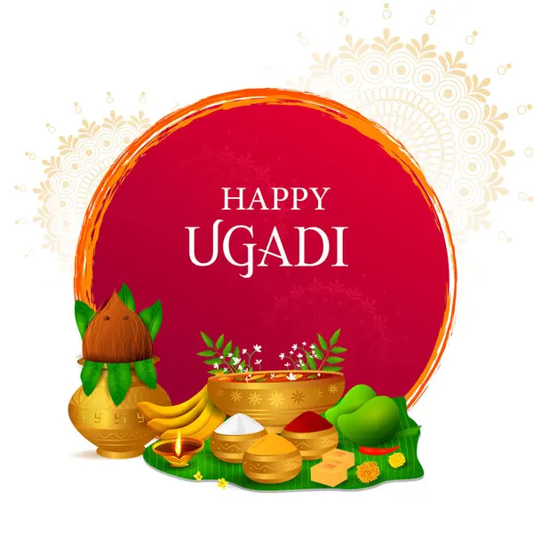 Διανυσματική Απεικόνιση Του Happy Ugadi Εορταστικό Θρησκευτικό Φεστιβάλ Φόντο Για Εικονογράφηση Αρχείου