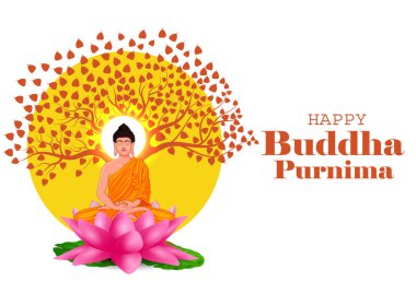 Buda 'nın Buda Pürnima dini bayram festivali geçmişi üzerine tefekkür edişinin vektör çizimi