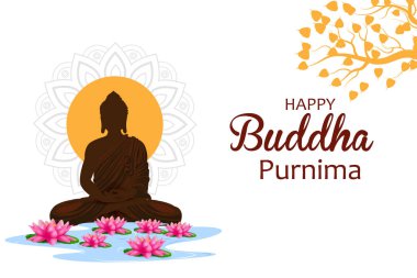 Buda 'nın Buda Pürnima dini bayram festivali geçmişi üzerine tefekkür edişinin vektör çizimi