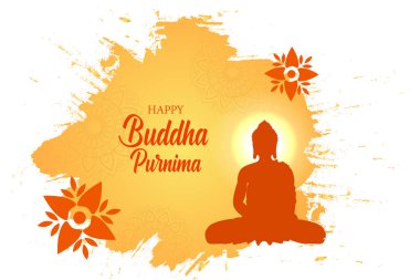 Buda 'nın Buda Pürnima dini bayram festivali geçmişi üzerine tefekkür edişinin vektör çizimi