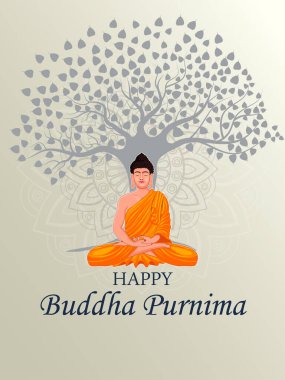 Buda 'nın Buda Pürnima dini bayram festivali geçmişi üzerine tefekkür edişinin vektör çizimi