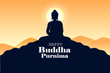 Buda 'nın Buda Pürnima dini bayram festivali geçmişi üzerine tefekkür edişinin vektör çizimi