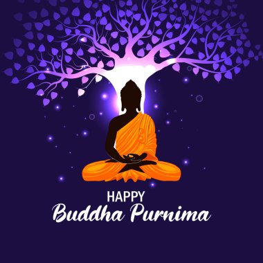 Buda 'nın Buda Pürnima dini bayram festivali geçmişi üzerine tefekkür edişinin vektör çizimi