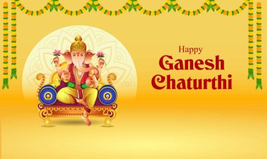 Ganesh Chaturthi festivali dini bayrağı için Lord Ganapati 'nin vektör çizimi