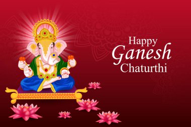 Ganesh Chaturthi festivali dini bayrağı için Lord Ganapati 'nin vektör çizimi