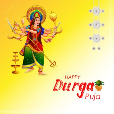 Hindistan Dussehra bayramı için Mutlu Durga Puja festivali arka planının vektör çizimi