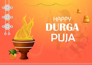 Hindistan Dussehra bayramı için Mutlu Durga Puja festivali arka planının vektör çizimi