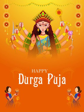 Hindistan Dussehra bayramı için Mutlu Durga Puja festivali arka planının vektör çizimi