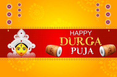 Hindistan Dussehra bayramı için Mutlu Durga Puja festivali arka planının vektör çizimi