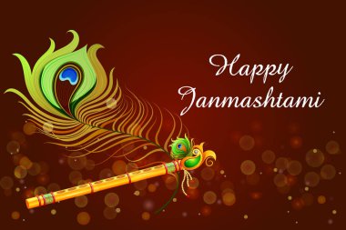 Janmashtami dilinde Tavuskuşu tüyü ile Bansuri flütünün çizimi