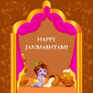 Lord Krishna makhaan mutlu Janmashtami çalmak vektör çizim