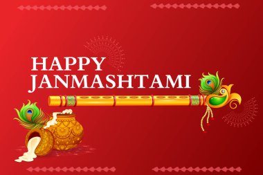 krem Dahi Handi pot ile mutlu Krishna Janmashtami arka plan vektör çizim 
