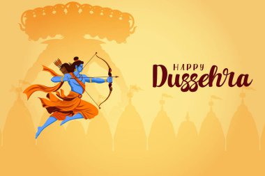 Lord Rama 'nın, Dussehra' nın mutlu Navratri festivalinde Ravana 'yı öldürüşünün vektör çizimi.