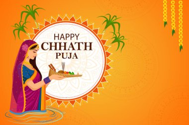 vector illustration of Happy Chhath Puja holiday background celebrating traditional festival of India and Nepal clipart