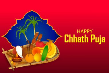 vector illustration of Happy Chhath Puja holiday background celebrating traditional festival of India and Nepal clipart