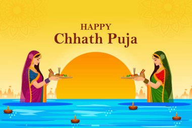 vector illustration of Happy Chhath Puja holiday background celebrating traditional festival of India and Nepal clipart