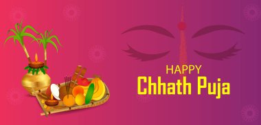 vector illustration of Happy Chhath Puja holiday background celebrating traditional festival of India and Nepal clipart