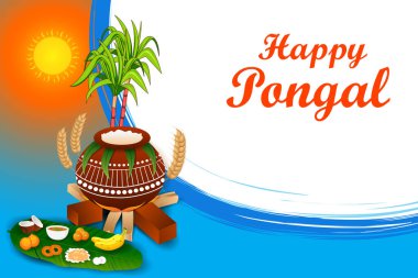 Mutlu Pongal bayramı dini kutlama arkaplanının vektör çizimi