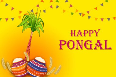 Mutlu Pongal bayramı dini kutlama arkaplanının vektör çizimi