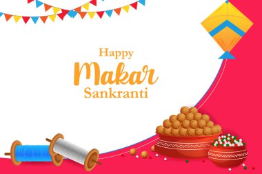 Mutlu Makar Sankranti bayram Hindistan festivali arka planının vektör çizimi