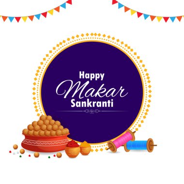 Mutlu Makar Sankranti bayram Hindistan festivali arka planının vektör çizimi