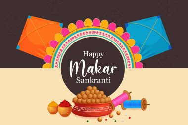 Mutlu Makar Sankranti bayram Hindistan festivali arka planının vektör çizimi