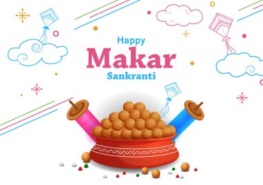 Mutlu Makar Sankranti bayram Hindistan festivali arka planının vektör çizimi