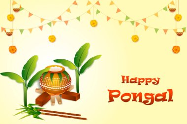 Mutlu Pongal bayramı dini kutlama arkaplanının vektör çizimi