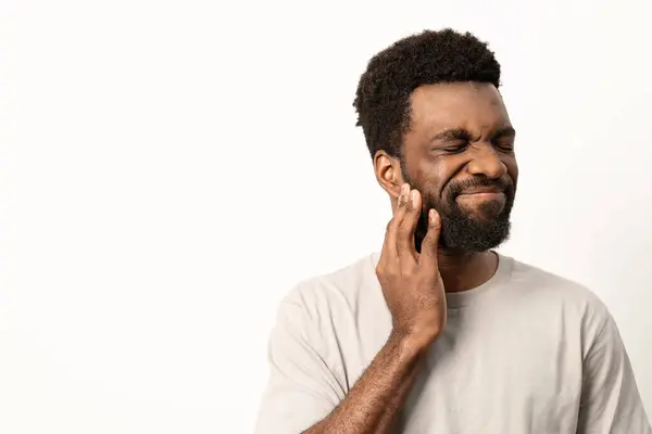 Adult Male Distressed Facial Expression Clutching His Cheek Due Painful — Stock Photo, Image