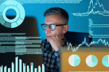 Veri görselleştirmeleri ve grafikleriyle bilgisayar üzerinde çalışan odaklı iş analisti