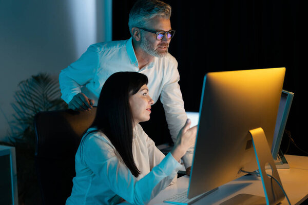 Two Professionals Collaborating Work Project Modern Office Stock Image
