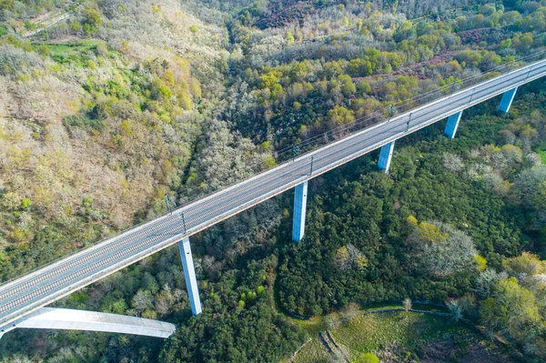 Dronezicht Vanuit Lucht Een Viaduct Van Een Hogesnelheidstrein — Stockfoto