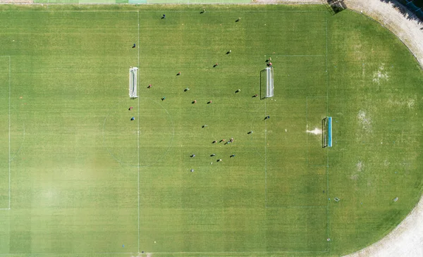 Zenithal Aerial View Football Field Training Session — Stock Photo, Image