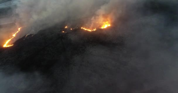 黄昏时森林火灾的空中录像 — 图库视频影像
