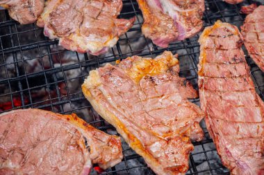 Kömür ızgarasında kızartılmış et parçaları.