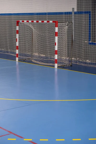 Puerta Para Mini Fútbol Futsal Indoor Balonmano Cancha Deportiva Moderna —  Fotos de Stock