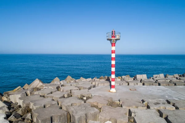 Maják Přístavu Severním Moři Severu Portugalska — Stock fotografie