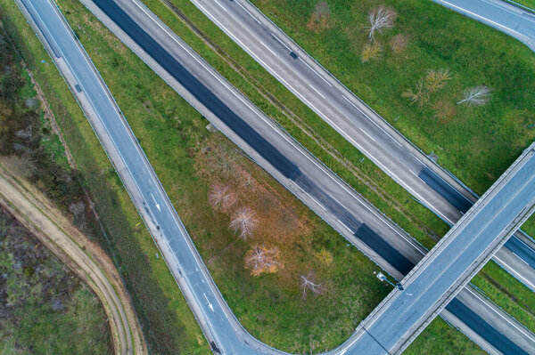 overhead aerial view of the access and a highway overpass
