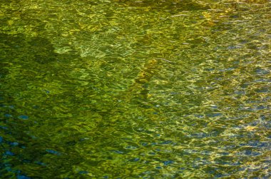 Seçici odak, granit topraktaki bir su akışının ayrıntıları