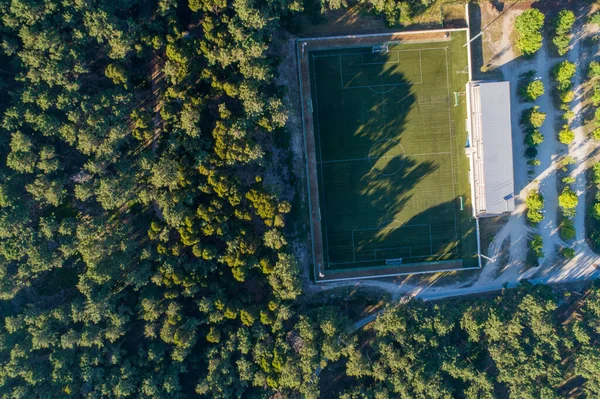 Aerial Top View Football Field Pine Forest — Stock Photo, Image