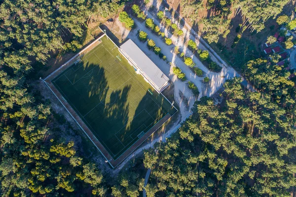 Aerial View Soccer Field Pine Forest — Stock Photo, Image