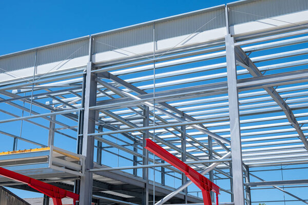 Metal structure of an industrial building under construction