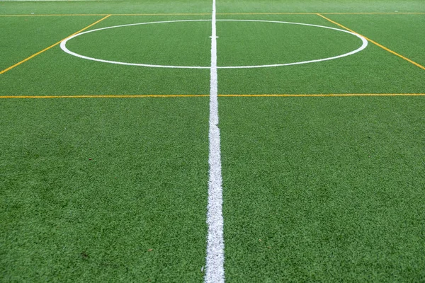 Detail Der Mitte Eines Kunstrasen Fußballfeldes — Stockfoto