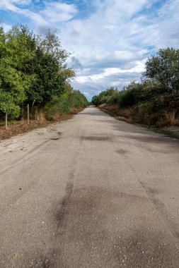 Kırsal alanda uzun, düz toprak bir yol.