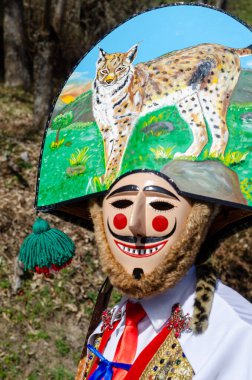 Peliqueiro. Campobecerros Karnavalı 'nın geleneksel maskesi. Galiçya, İspanya.