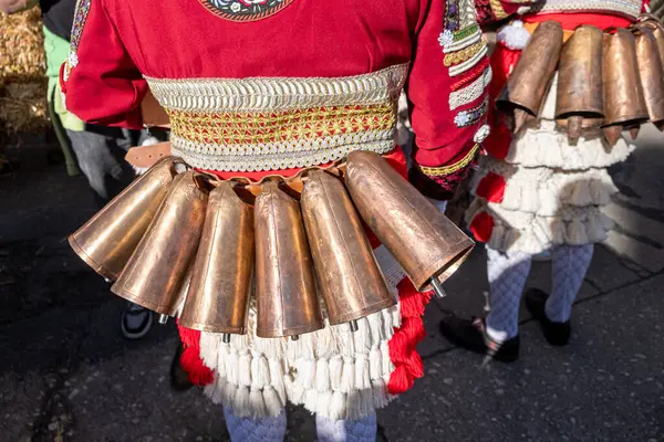 Laza Karnavalı 'nın geleneksel maskesi Peliqueiro kostümünün ayrıntıları. Bizim hakkımız. Galiçya, İspanya