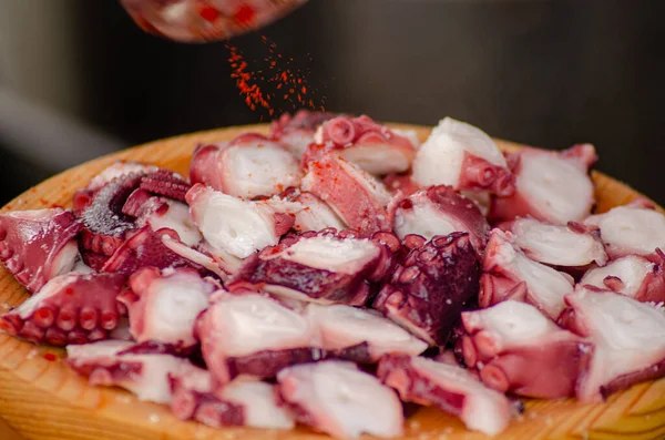 octopus ration cooked in the Galician style, Pulpo a Feira