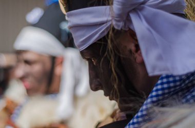 Viana do bolo, İspanya 03 19 2023: Cantabria 'nın Silio köyündeki geleneksel Vijanera Karnavalı maskeleri.